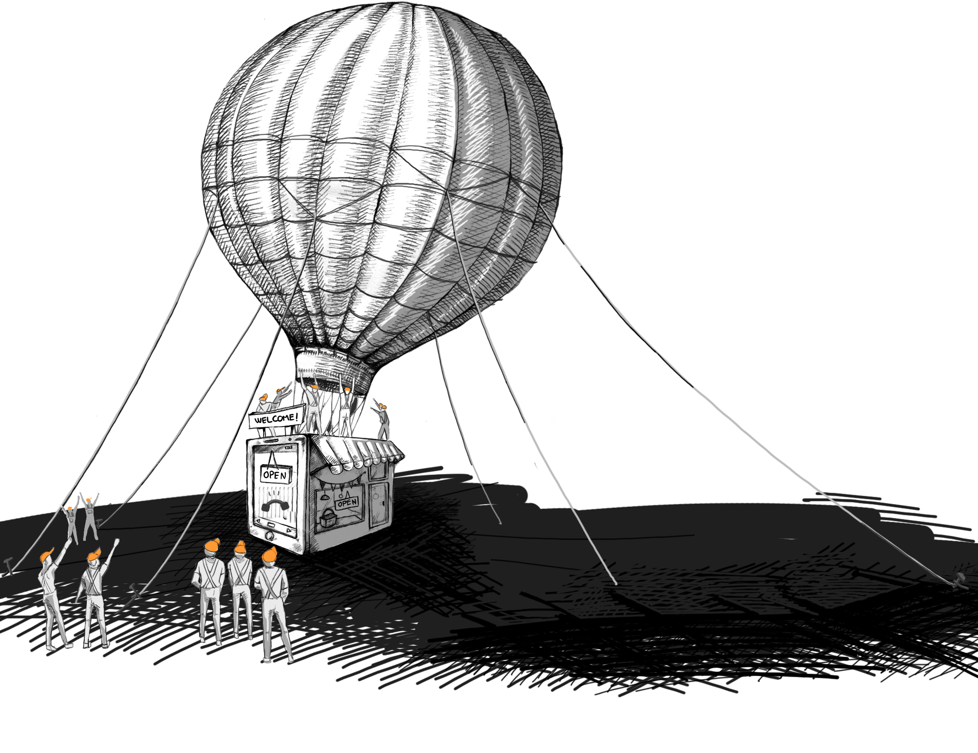 Hot air balloon over the city